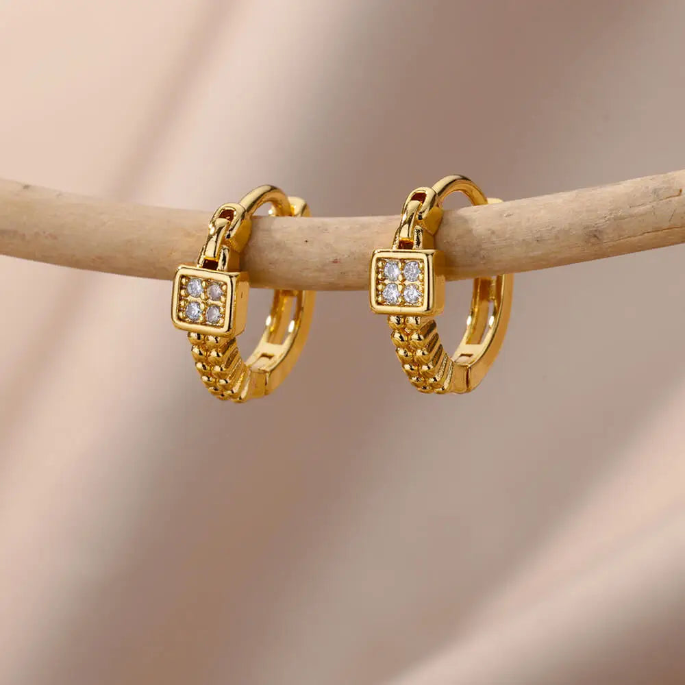 Fashion Zircon Circle Drop Earring For Women Stainless Steel Gold Color Round Pendant Dangle Earring Jewelry Gift Brincos Bijoux