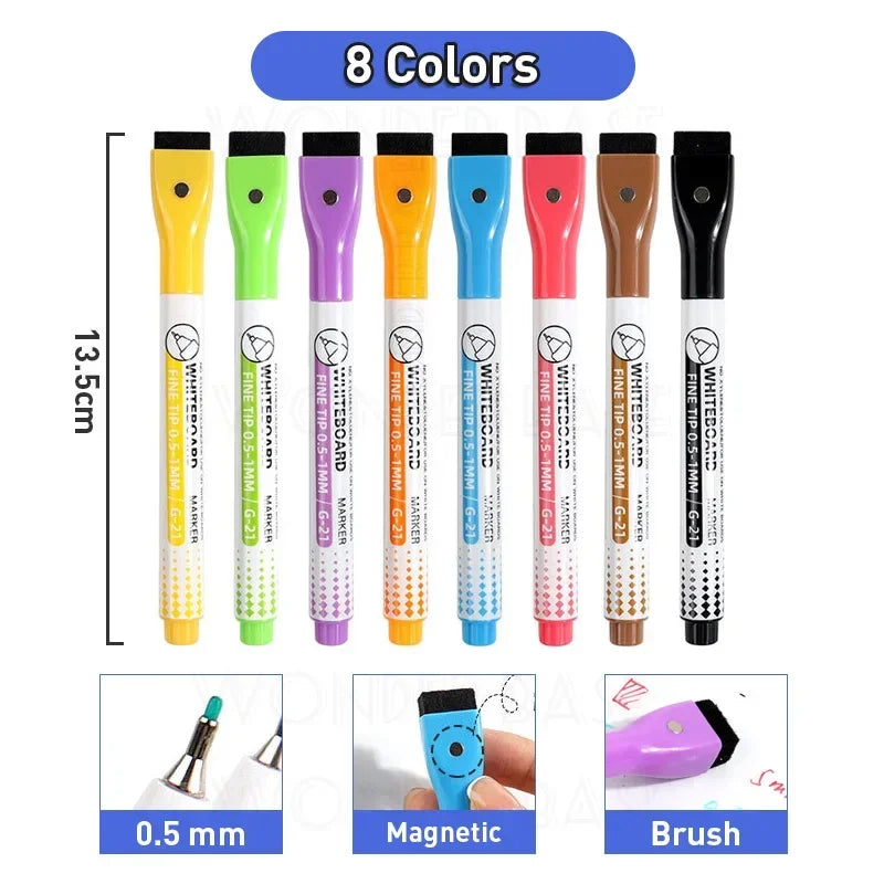 8/12 Clolors Erasable Magnetic Whiteboard Pen Dry Erase Marker Water-Based Marker Pen Graffiti Markers School Office Supplies