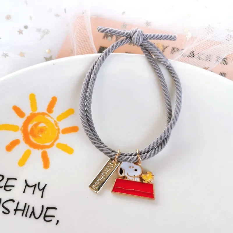 Snoopy Cartoon Hair Bands For Women Girl Hairs Accessories Rubber Band Headwear with Alloy Pendant Children Hair Ties Hair Rope