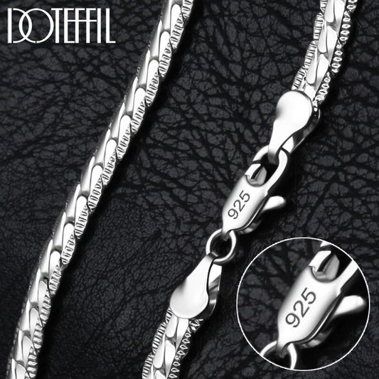 DOTEFFIL 925 Sterling Silver 6mm Rantai Sisi 16/18/20/22/24 Inci Kalung Untuk Wanita Lelaki Fesyen Perkahwinan Hadiah Barang Kemas Pertunangan