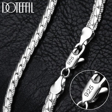 DOTEFFIL 925 Sterling Silver 6mm Rantai Sisi 16/18/20/22/24 Inci Kalung Untuk Wanita Lelaki Fesyen Perkahwinan Hadiah Barang Kemas Pertunangan