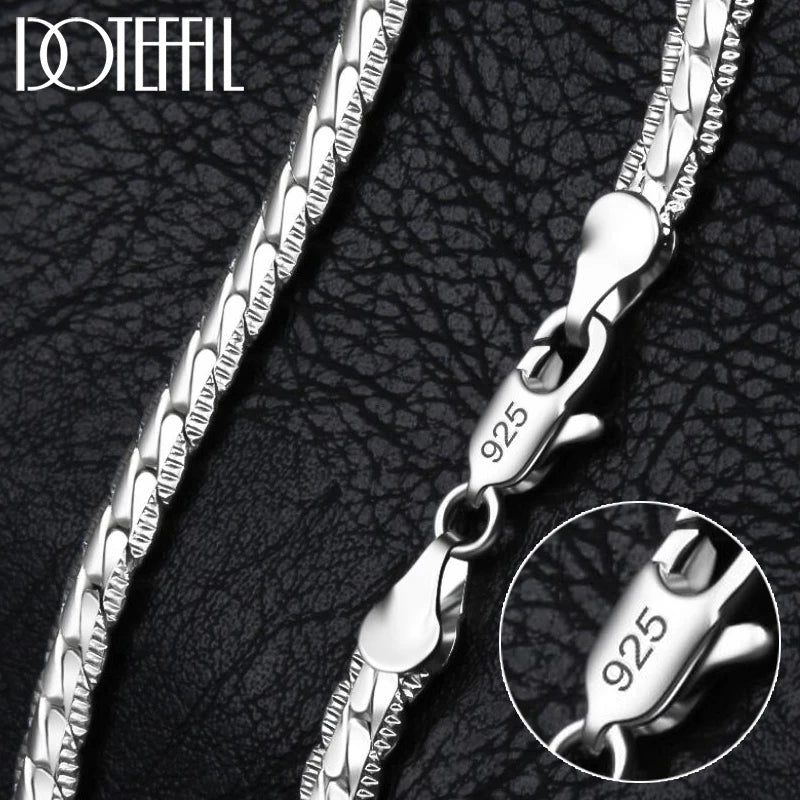 DOTEFFIL 925 Sterling Silver 6mm Rantai Sisi 16/18/20/22/24 Inci Kalung Untuk Wanita Lelaki Fesyen Perkahwinan Hadiah Barang Kemas Pertunangan