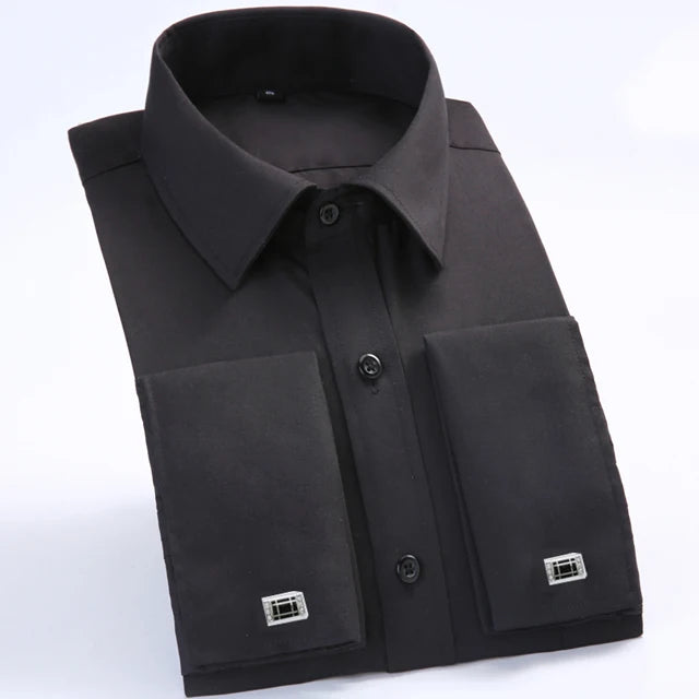 Men's French Cuff Dress Shirt Long Sleeve Formal Business Buttons Male Shirts Regular Fit Cufflinks Shirt Plus size 6XL