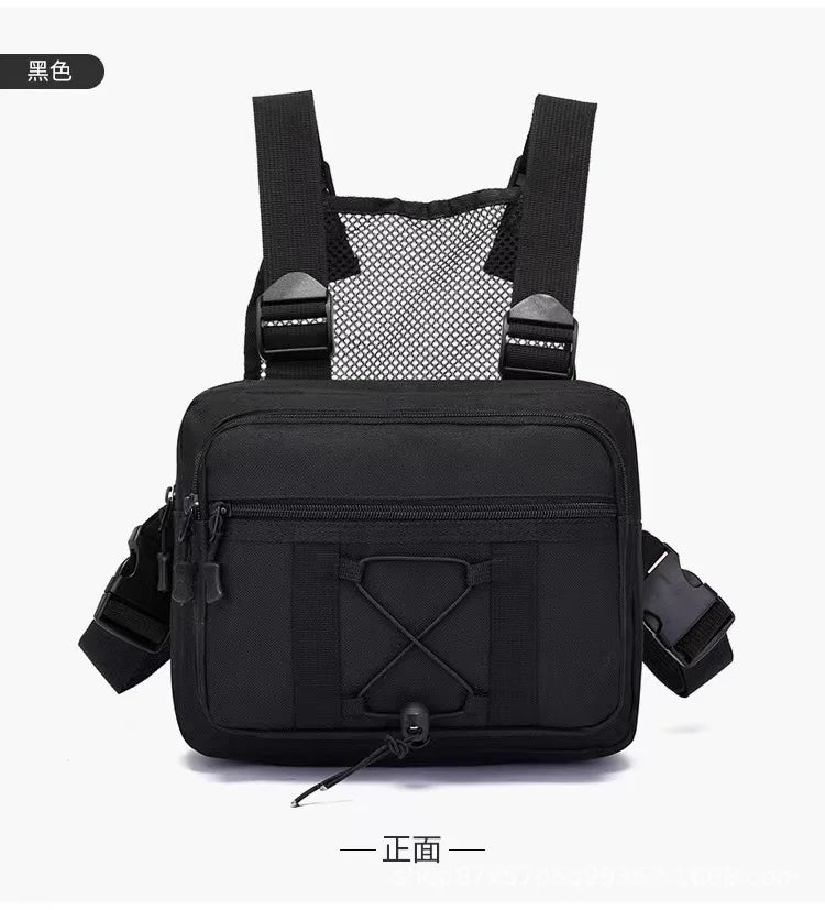 Men Tactics Chest Bag Streetwear Fashion Portable Oxford Vest Bag Multifunctional Double Shoulder Camo Bag for Running Travel