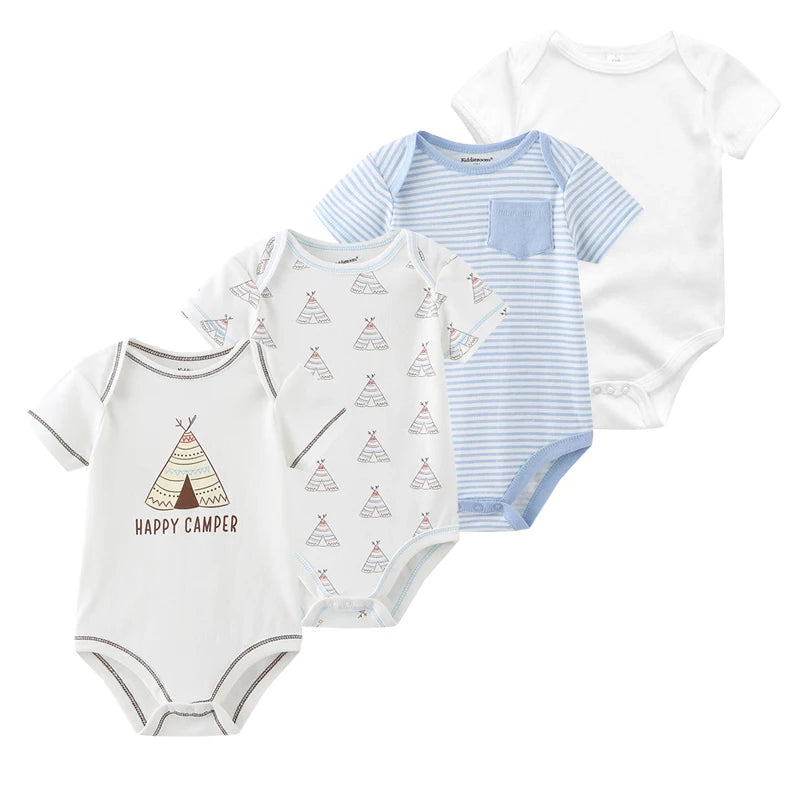 1/4Pcs Newborn Bodysuit Baby Boy Short Sleeve Jumpsuit Cartoon Print Toddler Girl Cotton Clothes 0-12Month Infant Romper Outfits