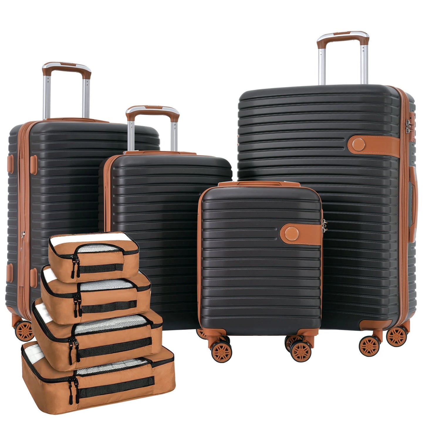 Set Bagasi 4 Keping Set Koper ABS Cangkang Keras Bagasi Perjalanan Boleh Dibesarkan Ringan dengan 4 Kiub Pembungkusan TSA Lock Spinner
