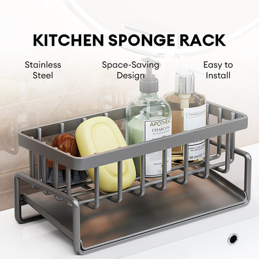 Kitchen Countertop Stainless Steel Storage Rack With Detachable Hanging Rod Sponge Cloth Drainage Holder Drainer Basket
