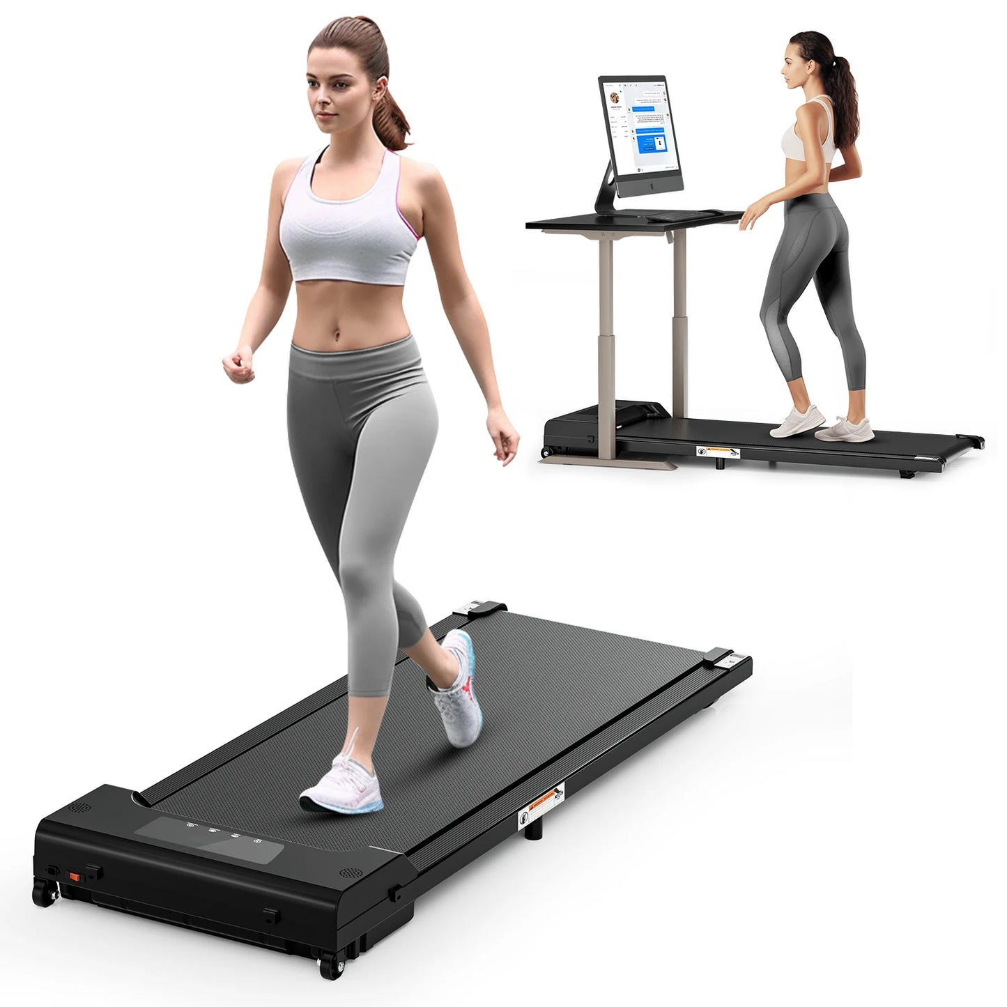 Walking Pad 2 in 1 Under Desk Treadmill, Low Noise Walking Pad Running Jogging Machine with Remote Control Home Office