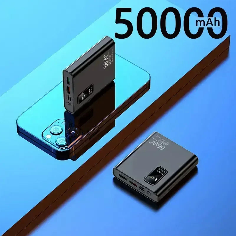 Bank Kuasa 66W 50000mAh Pengecasan Super Cepat Power Bank Pengecas Mudah Alih Paparan Digital Pek Bateri Luaran untuk iPhone Xiaomi
