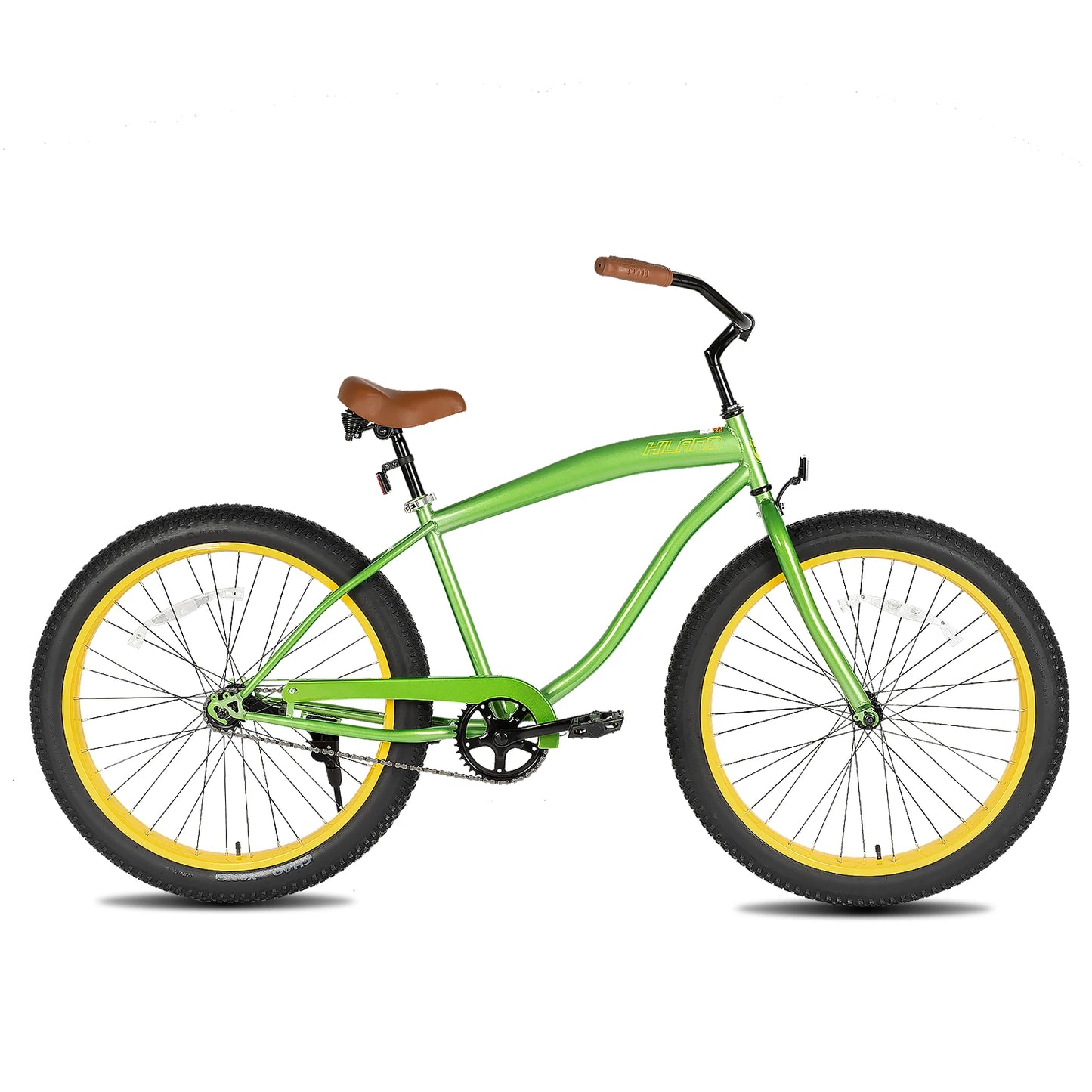 Hiland Adult Fat Tire Beach Cruiser Bike, Wide 26 x 3 Inch Wheels, Single Speed Cruiser Bike with Coaster Brakes