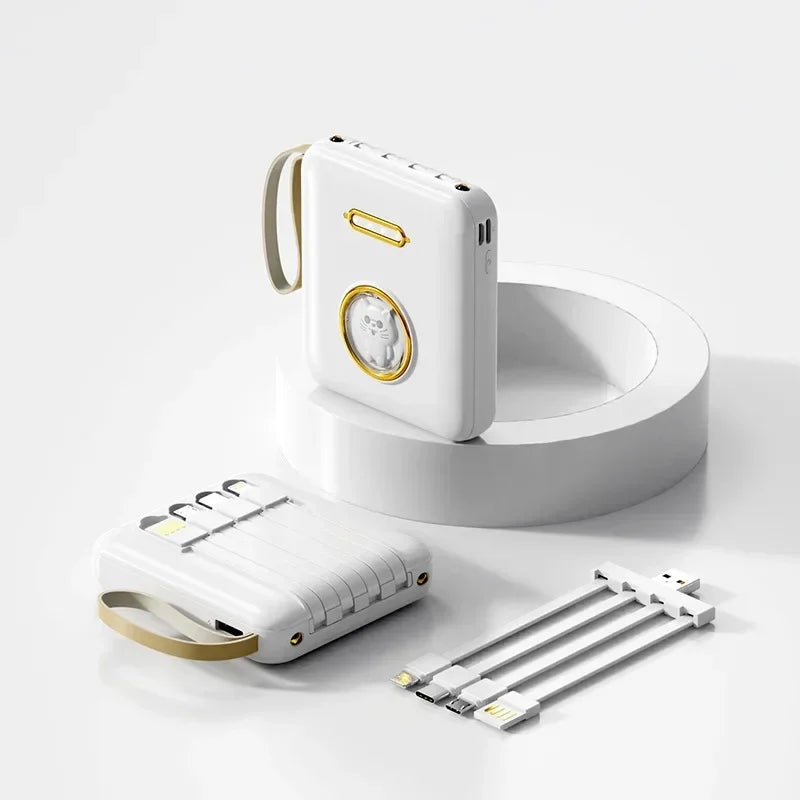 Kabel Terbina Dalam Lovely Mini Portable Ultra Nipis Power Bank dengan Dual LED Light 10000mah 5000mah Keychain Power Bank