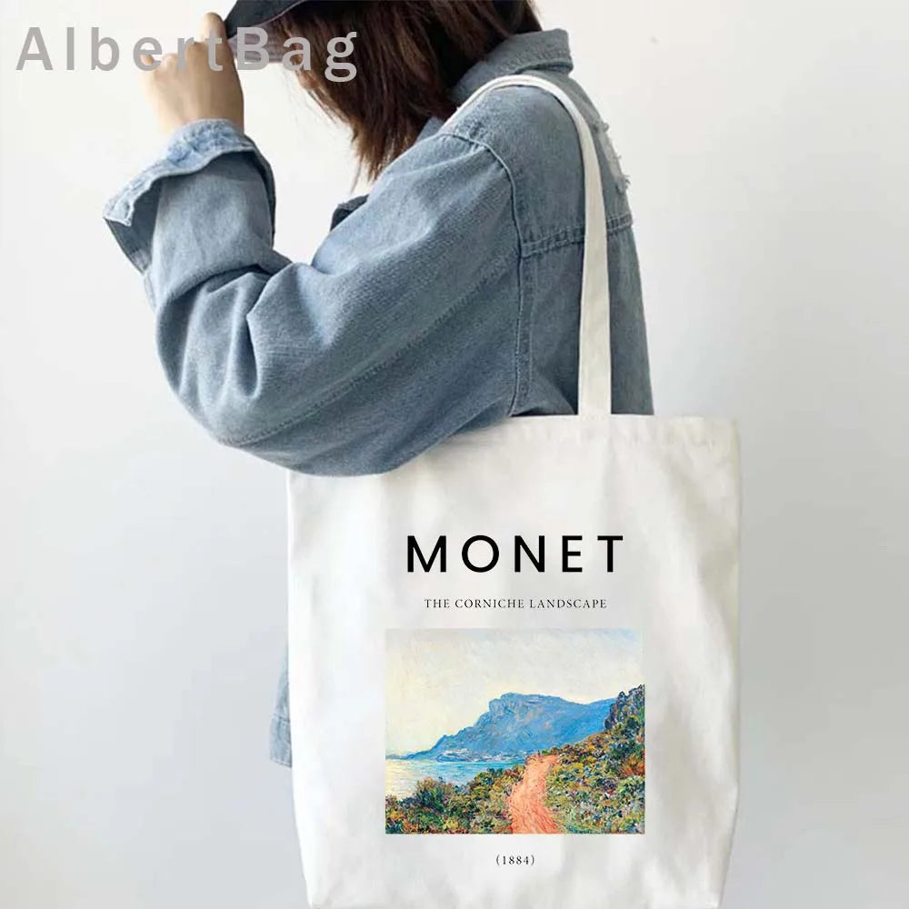 Claude Monet Water Lilies Landscape Watercolor Paintings Shopper Canvas Tote Bag Harajuku Women Shoulder Bag Girl Cotton Handbag