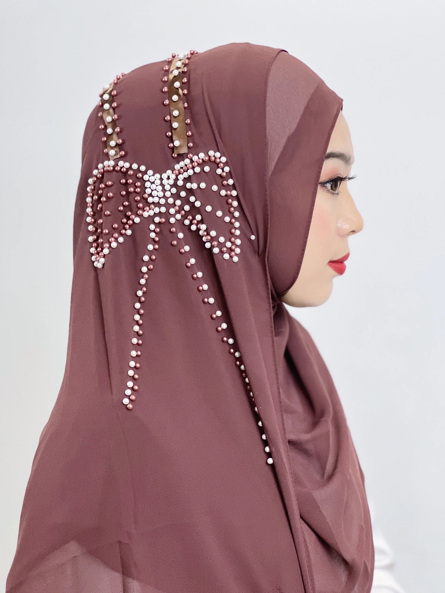 Muslim Big Bow Hijab Beaded Hijab Hantar Hiasan Arab Hijab Wanita Hijab Berkilat Lembut Mudah Dipakai Hijab Turkey Head Wrap Scarf