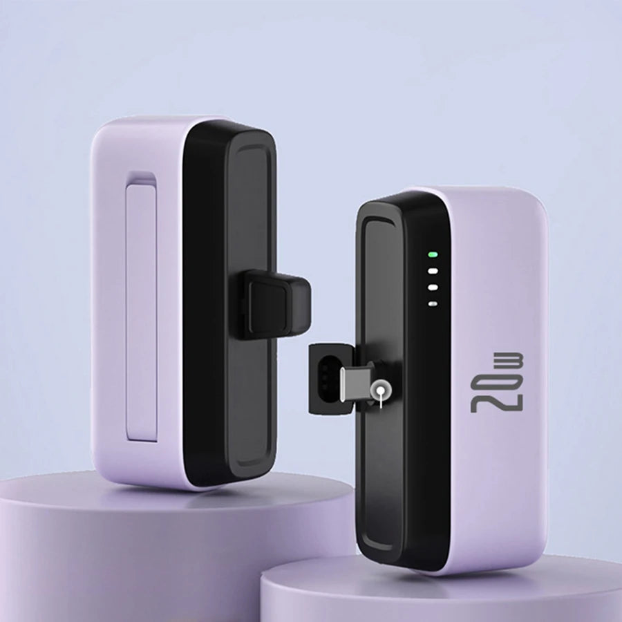 Mini Power Bank 5000Mah dengan Lampu LED Pemegang Telefon Mudah Alih PD20W untuk Iphone Huawei Xiaomi Power Bank Pengecas Mini Lebih Cepat