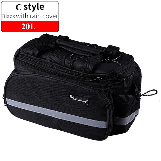 WEST BIKING Waterproof Bicycle Saddle Bag 20L Large Capacity Tail Rear 3 in 1 Trunk Bag Road Mountain Luggage Carrier Bike Bags