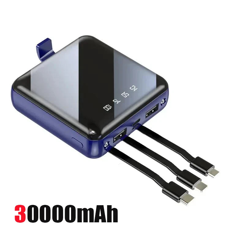 Bank Kuasa Mudah Alih 30000mAh Dengan Kabel Sesuai Untuk Iphone Samsung Huawei Xiaomi Skrin Cermin Paparan Led Bank Kuasa 2025 BARU