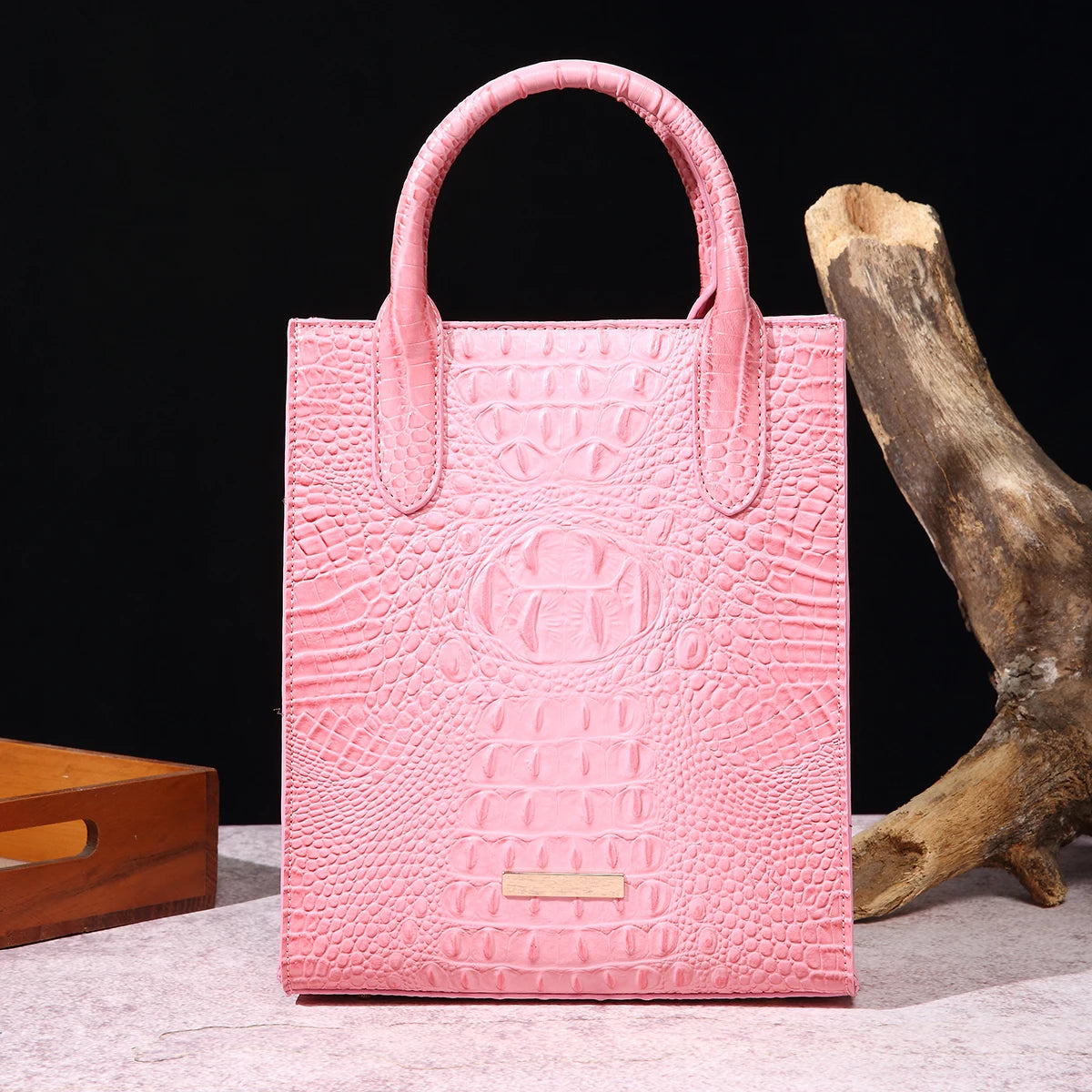 Beg Tote Corak Buaya Vintage Beg Satchel PU Mewah Beg Tangan Klasik Wanita Untuk Ulang-Alik