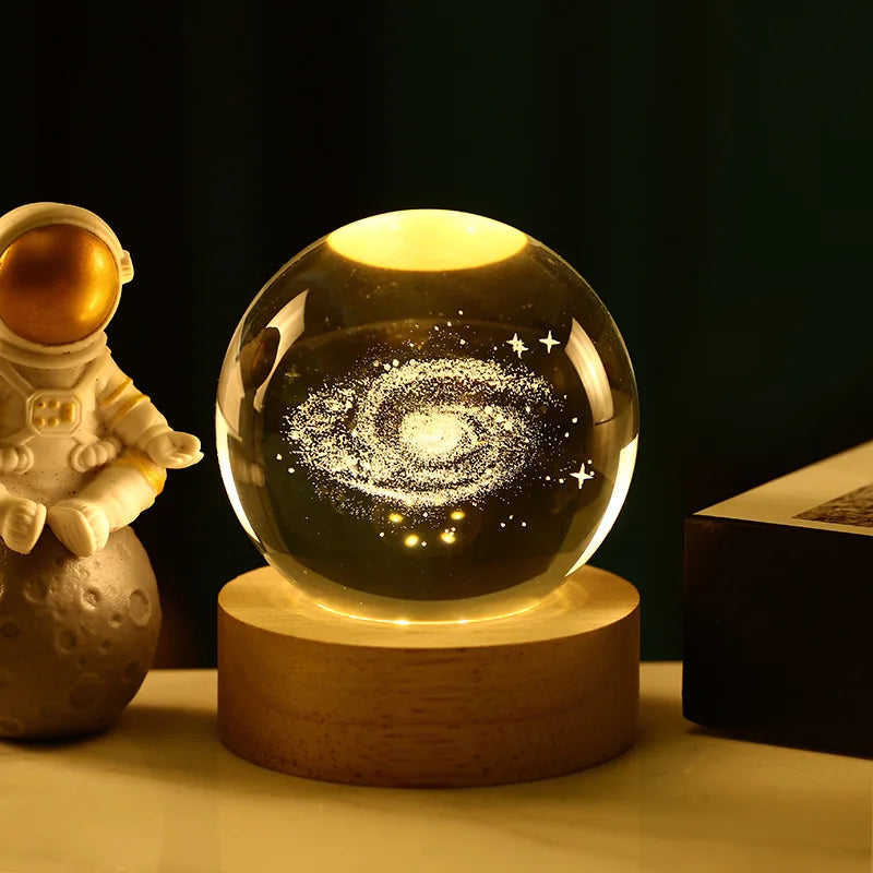 Bola Kristal 3D Kreatif Planet Galaksi Glob Kaca Bola Kristal Bulan Hiasan Desktop Tepi Katil Hiasan Rumah Hadiah Perhiasan Rumah