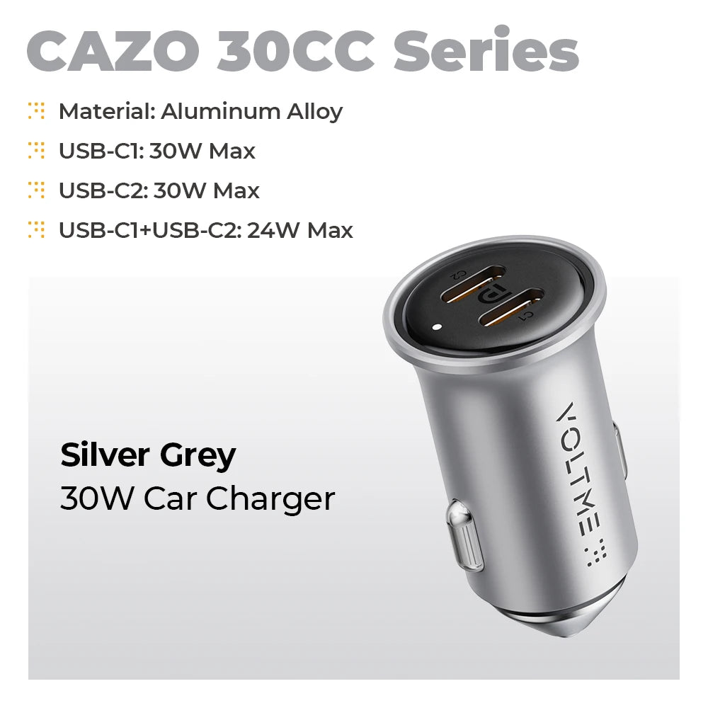 VOLTME 30W Dual USB C Car Charger Type C Car Charger For iPhone 14 Pro max PD Super Fast Charging Adapter For Samsung Galaxy S23