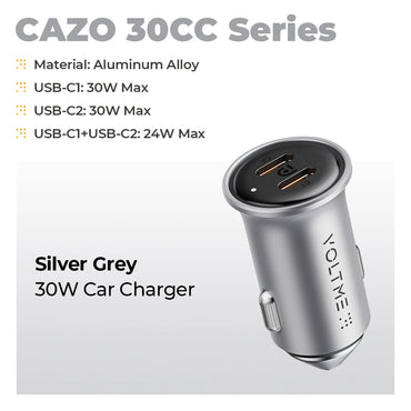 VOLTME 30W Dwi USB C Pengecas Kereta Jenis C Pengecas Kereta untuk iPhone 14 Pro max PD Penyesuai Pengecasan Super Cepat untuk Samsung Galaxy S23