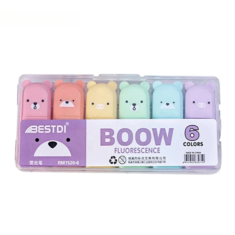 6pcs/Set Cute Cartoon Mini Highlighter Pens Kawaii Macaron Colors Markers Diary Highlighter Stationery School Office Accessories