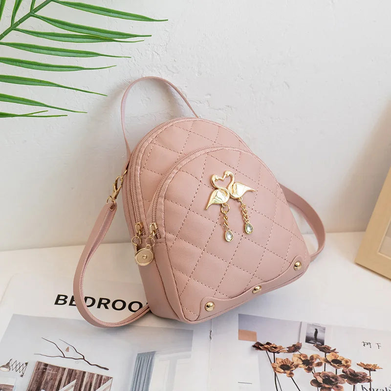 Ins-Style Backpack Things For Girls Women Cute Swan Hanging Embroidery Backpack Leather Portable for Travel Ladies Satchel Bags