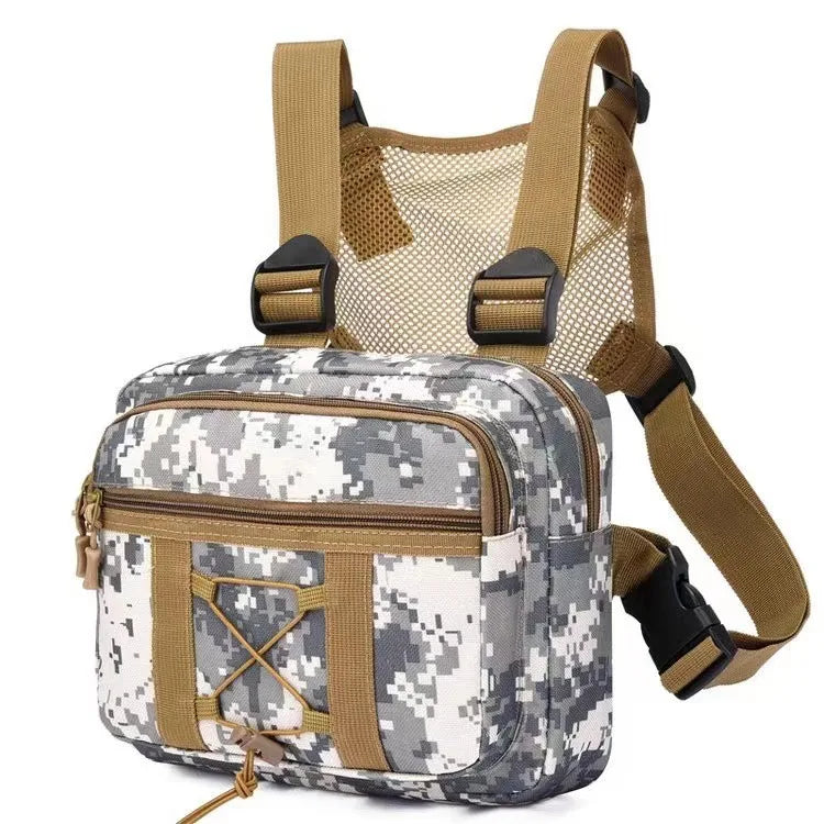 Men Tactics Chest Bag Streetwear Fashion Portable Oxford Vest Bag Multifunctional Double Shoulder Camo Bag for Running Travel