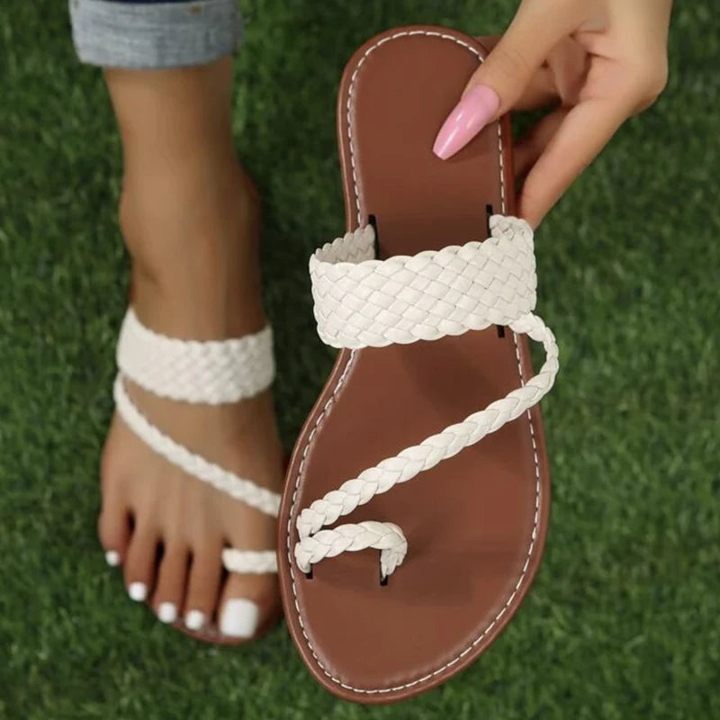Women's Slippers for 2023 Thin Narrow Band Flat Slides Summer Flip Flop Fashion Outdoor Beach Plus Size Zapatos De Mujer