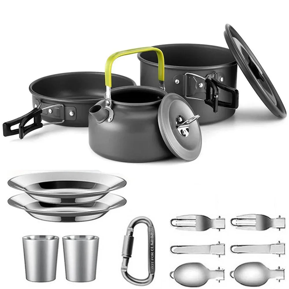 Set Memasak Perkhemahan Alat Memasak Perkhemahan Perjalanan Pinggan Makan Set Berkelah Luaran Teko Untuk 2-3 Periuk Tidak melekat Peaple Set pelbagai jenis