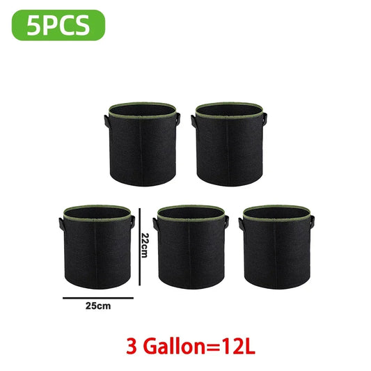 5Pcs 3/4/5/7/10 Gallon Felt Grow Bags Gardening Fabric Grow Pot Vegetable Strawberry Growing Planter Garden Potato Planting Pots