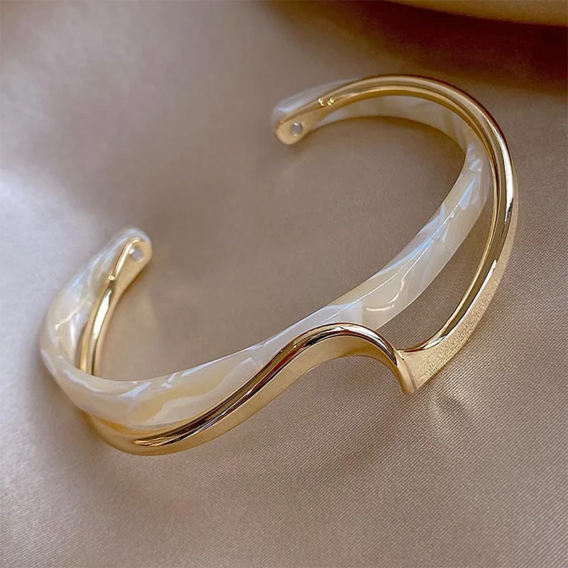Gelang Kerang Putih Papan Bengkokkan Gelang Logam Gelang Tangan Wanita Geometrik Gelang Pembukaan Gelang Hadiah Barang Kemas
