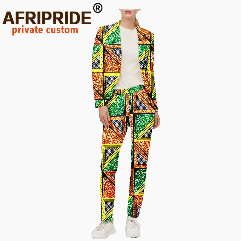 Set 2 Keping Afrika untuk Wanita Jaket Cetak dan Sut Seluar Ankara Pakaian Dashiki Kot Pendek Blazer Pakaian Slim Fit A2026003