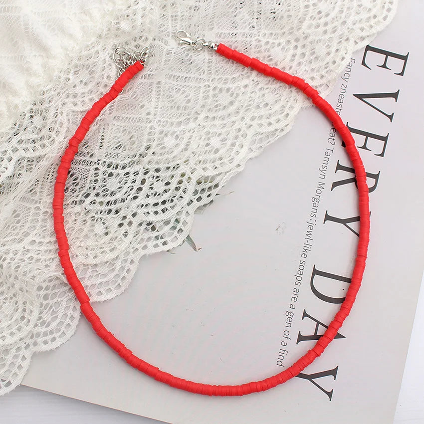 Colorful Beads Necklace Women Summer Korean Handmade Fashion Boho Polymer Clay Choker Pendant Neck Collar Female Beach Jewelry