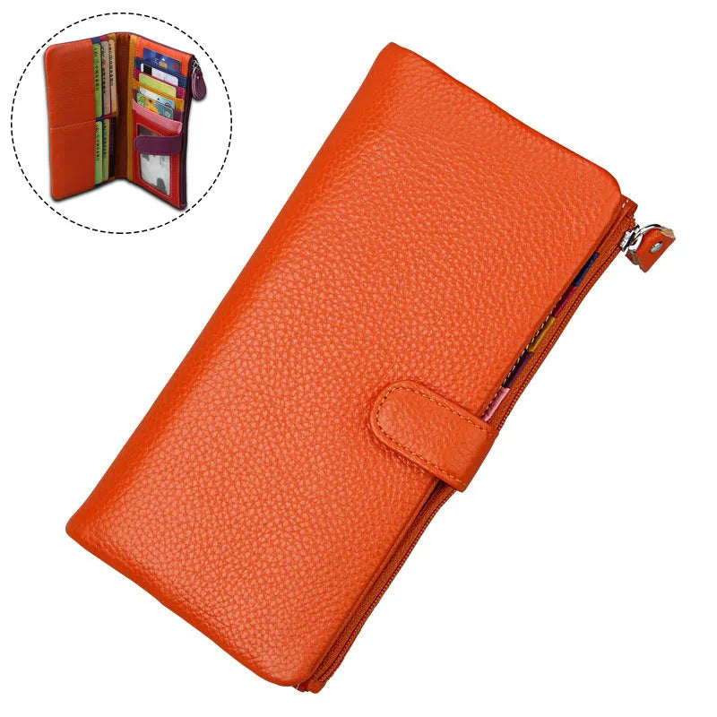 Dompet Wanita Panjang Kulit Tulen Dompet Wanita Zip Dompet Syiling Wanita Berkapasiti Besar Beg Telefon Pemegang Kad Mewah Dompet Wang