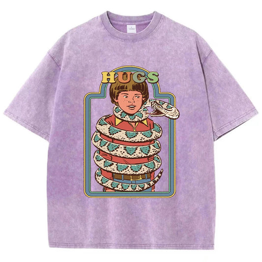 Entangled By Snakes Print Female T Shirts Hip Hop Breathable Washed T-Shirt Street Summer New Clothes Casual Versatile Tshirts