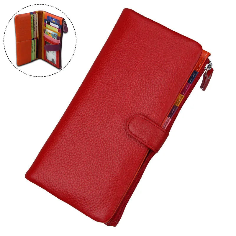 Dompet Wanita Panjang Kulit Tulen Dompet Wanita Zip Dompet Syiling Wanita Berkapasiti Besar Beg Telefon Pemegang Kad Mewah Dompet Wang