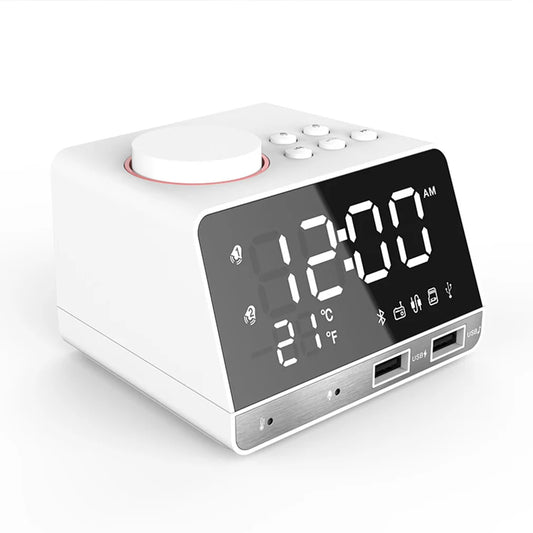 K11 Radio Serasi Radio Jam Penggera Radio Pembesar Suara Dengan 2 Port USB LED Jam Penggera Digital Hiasan Rumah Jam Meja