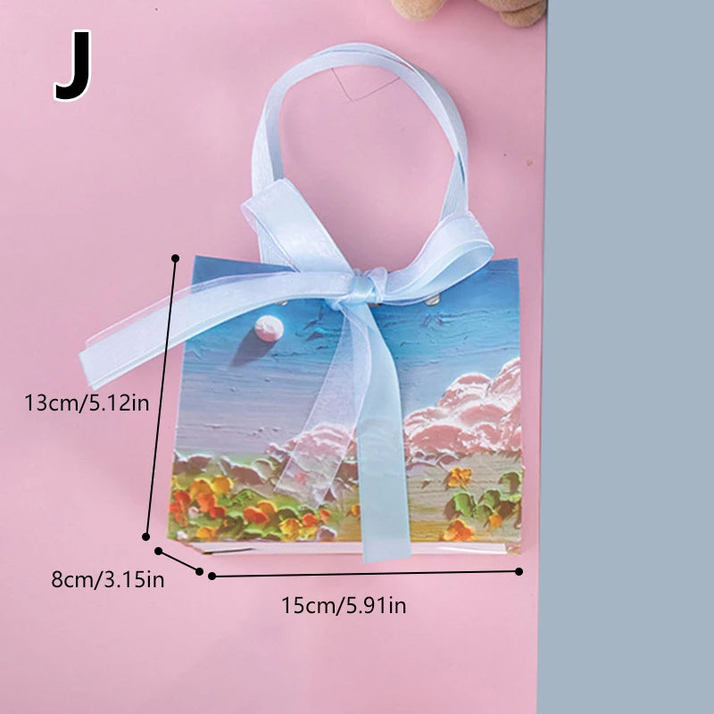 Flower Gift Pakcaging Bag 3D Cloud Oil Painting Paper Bag Valentine's Day Birthday Wedding Party Favor Bag Clothes Store Handbag