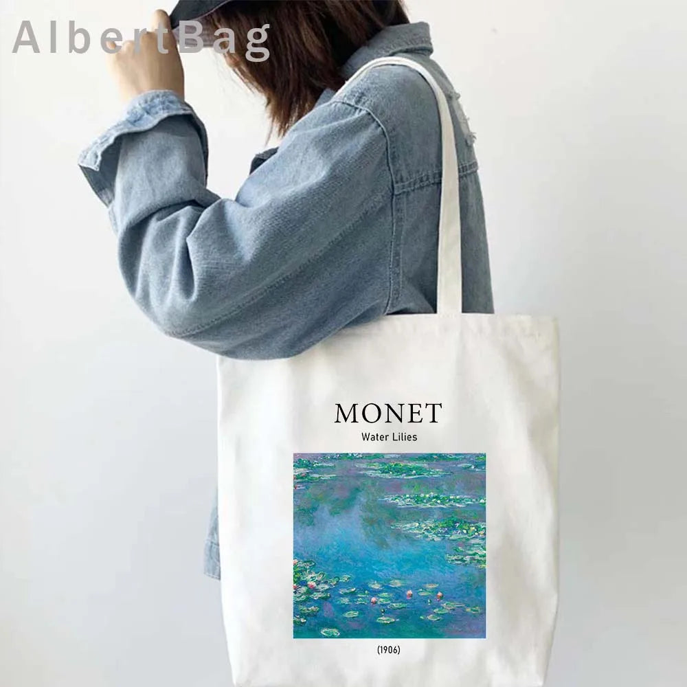 Claude Monet Water Lilies Landscape Watercolor Paintings Shopper Canvas Tote Bag Harajuku Women Shoulder Bag Girl Cotton Handbag