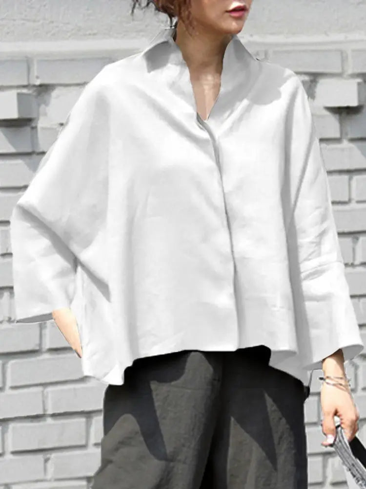 VONDA 2024 Fesyen Baju Wanita Musim Gugur Lengan Panjang Blaus Elegan Gaya OL Atasan Tunik Bersaiz Besar Kasual Padat Longgar Pesta Blusas