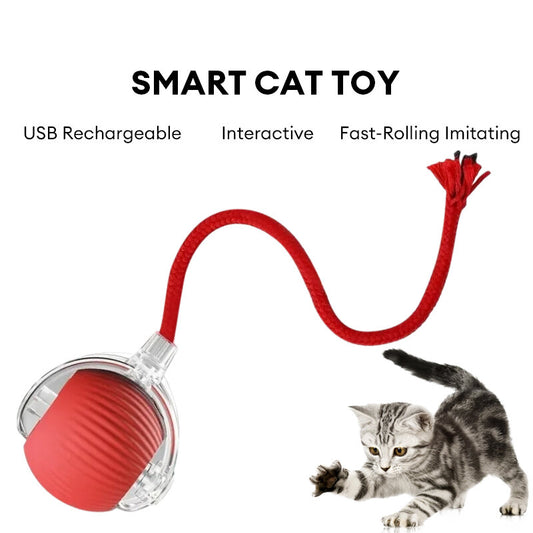 Smart Cat Toy, Automatic USB Charging Electric Cat Ball Toy, Fast Rolling Imitating Mouse Tail