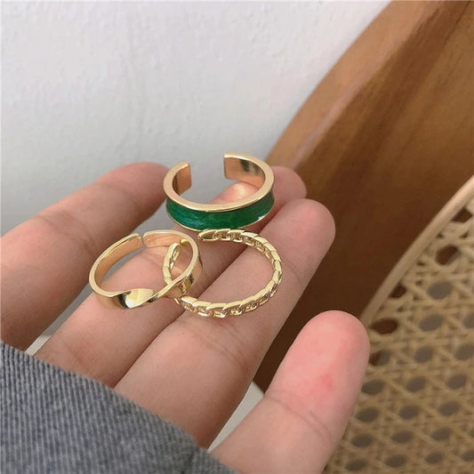 Fesyen Mudah Hiphop Bergaya Putih Hijau Boleh Laras Cincin Jari Terbuka untuk Wanita Unk Sejuk Resin Rantai Cincin Set Hadiah Gadis Barang Kemas