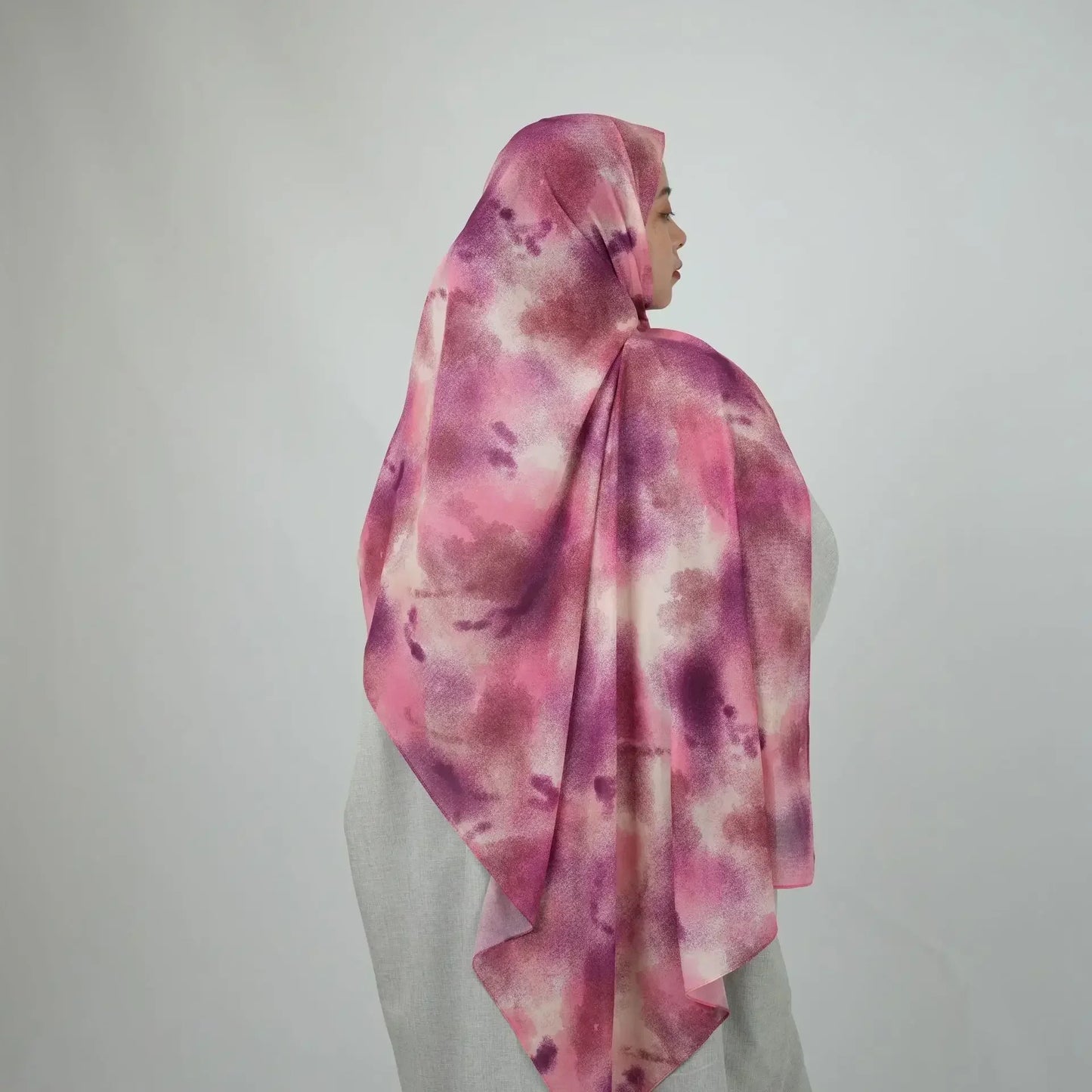 Dakwat Tie Dye Chiffon Hijab Kabut Permukaan Sandblasting Pakaian Islam Kesan Bayangan Pokok Serban Fesyen Muslimah untuk Wanita