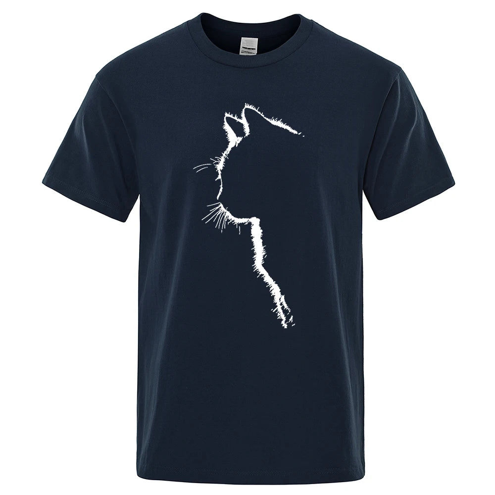Cotton T-shirts for Men Funny Printed Cool Cat Animal T Shirts Oversized Loose Short Sleeve T-shirt Male Hip Hop Streetwear