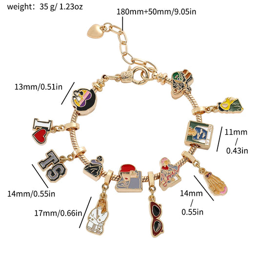 Taylor the Swift Charm Bracelet Lover Speak Now Midnight Reputation Music Album Pendants Dangle Bangle Jewelry Gifts for Fans