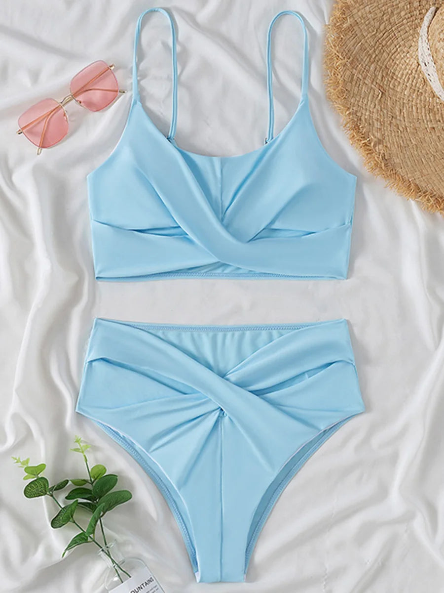 2024 Seksi Berkilat Glitter Bikini berkilauan pakaian renang pinggang tinggi Wanita pakaian renang wanita Twist Bandeau bikini set Bathers pakaian mandi