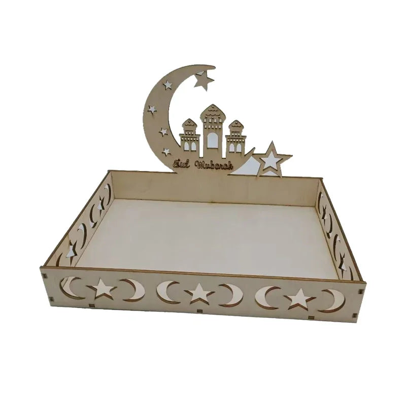 Eid Mubarak Wooden Food Tray Ramadan Decoration for Home 2025 Islamic Muslim Party Decoration Ramadan Kareem Eid Al Adha gift