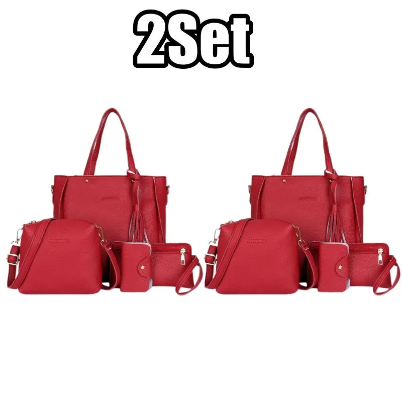 4pcs Women Ladydaily Pu Leather Portable Fashion Zipper Handbag Shoulder Bags Luxury Tote Purse Messenger Satchel Set