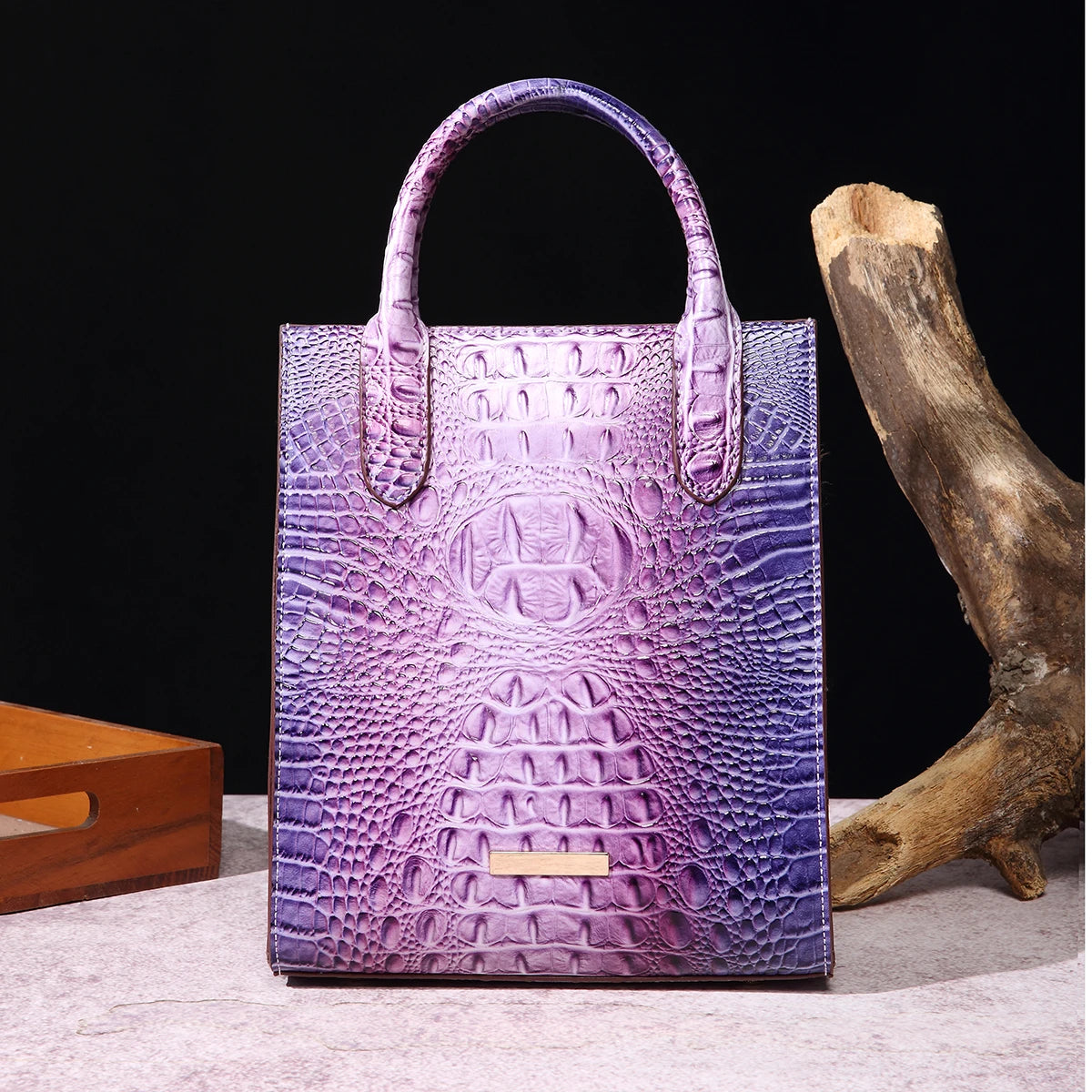 Beg Tote Corak Buaya Vintage Beg Satchel PU Mewah Beg Tangan Klasik Wanita Untuk Ulang-Alik