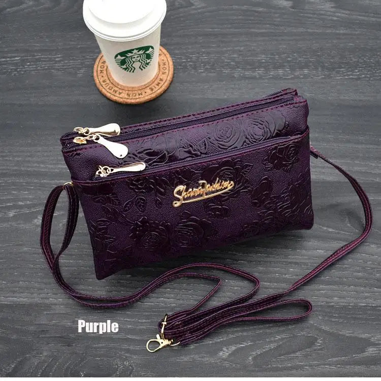 dompet wanita Empat zip beg cengkam panjang 3D knurling Kulit retro Dompet beg femme portfel damski gelang tangan kadın dompet telefon